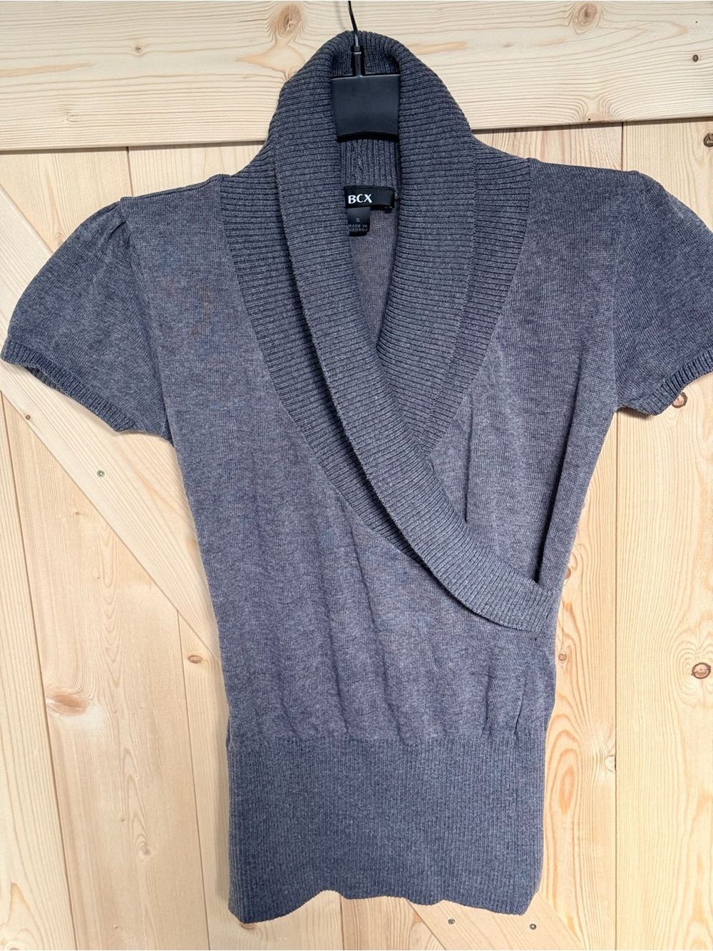 BCX Gray Short Sleeve Cowl-Neck Sweater